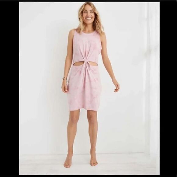 aerie Dresses & Skirts - American Eagle Aerie Cut Out Knot Jersey Sleeveless Tank Mini Dress pink NWT
